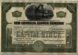 New Cornelia Copper Company Stock Certificate Mining Olive - Picture 1 of 1
