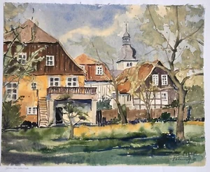 Original Watercolour “Garten Der Löhrstraße” 1980 Deutsches Aquarell Heinrich G - Picture 1 of 6