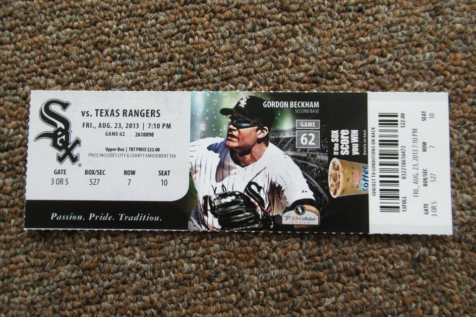 Boleto completo White Sox vs Rangers 23/08/2013 ~ Ian Kinsler (dentro/parque HR) Foto 1 de 1