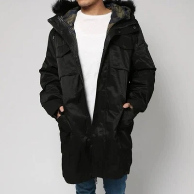 GUESS High Ridge Twill 2-Piece Hooded Parka - Black Multi Camo - Sz XL - Image 1 of 4