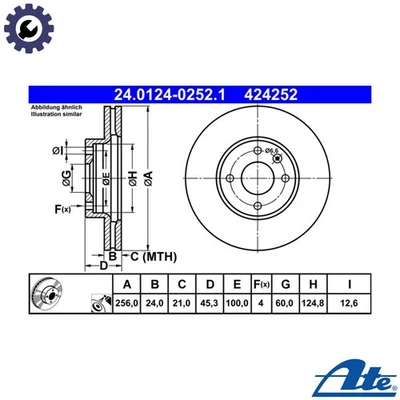 2x BRAKE DISC 24.0124-0252.1 FOR CHEVROLET LSF/LDV 1.2L A 14 XER/LDD 1.4L 4cyl - Image 1 of 4
