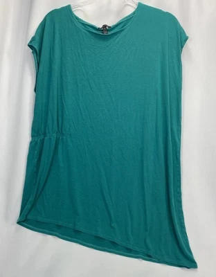 Eileen Fisher Tunic Top Jewel Green Size L Asymmetrical Hem Boat Neck Cap Sleeve - Image 1 of 4