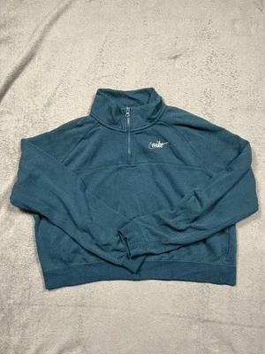 Nike Pullover Mujer Grande Azul Media Cremallera Cuello Simulado Sudadera Logo Atlético Foto 1 de 4