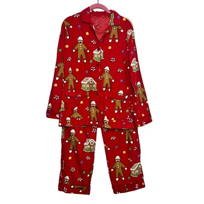 Nick and Nora Pajama Set Gingerbread Sock Monkey Womens Small Holiday Christmas - Image 1 of 4