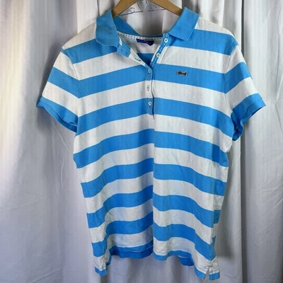 Ladies Le Tigre Polo Shirt, XL Turquoise And White Stripe EUC - Image 1 of 4