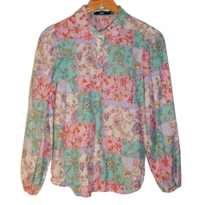 Sportsgirl Size 8 Womens Multi Colour Floral Patchwork Long Sleeve Cotton Top. - Bild 1 von 8