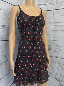 Vintage Ideology Black Red Floral Mini Dress Small Fairy Spaghetti Strap 90s Y2K - Picture 1 of 11