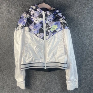 Nike Girls Windbreaker Full Zip Jacket Sz M Purple Flowers And White EUC - Picture 1 of 6