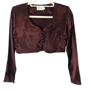 Vintage Y2k CDC Womens Satin Cropped Cardigan Shrug size 4 Burgundy Red Button - Picture 1 of 6