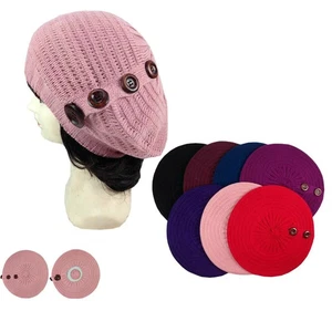 Häkel Strick Netz Loch Beanie Baskenmütze Stil Mode Warm Mütze Winter Knopf - Bild 1 von 6