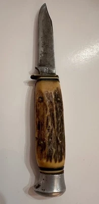 Antique Vtg Solingen Kissing Crane Robert Klaas 3” Fixed Blade Stag Pocket Knife - Image 1 of 4