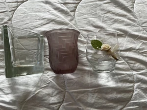 3 Small Candle Holders - Glass - Pre-owned - Clear, Clear, Grayish Lavender - Picture 1 of 7