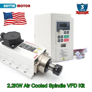 【USA】2.2KW ER20 Air Cooled Spindle Motor 24000rpm 400hz+3HP VFD Inverter CNC Kit - Picture 1 of 16