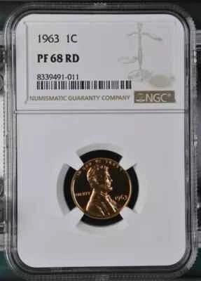1963 Proof Lincoln Cent NGC PF68RD Brown Label - Image 1 of 2