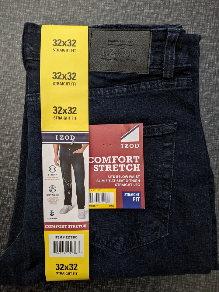 IZOD Men's Slim Straight Comfort Stretch Lightly Distressed Blue Jeans 32x32