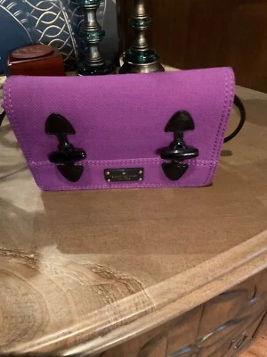Kate Spade Fuchsia fabric and black patent shoulder bag - Image 1 of 4