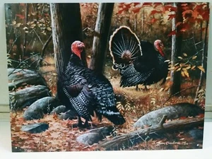 Wild Turkeys in the Woods Larry Chandler 1992 impresión en letrero de metal vintage - Imagen 1 de 3