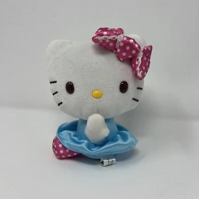 RARE Hello Kitty Plush Blue Dress Pink White Dot Bow 2013 by Sanrio 6" - Image 1 of 4