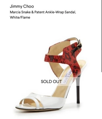 JIMMY CHOO Marcia Blanco y Llama Charol Serpiente Correa al Tobillo Tacones 36.5/6.5 Foto 1 de 4