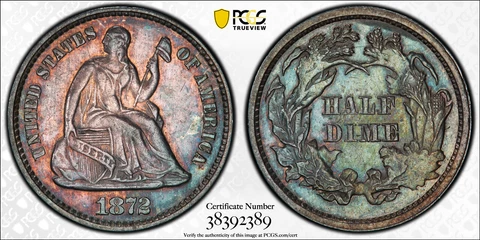 1872 DDO SEATED LIBERTY HALF DIME, PCGS AU DETAILS, SCARCE, 18 GRADED BY PCGS! Cover