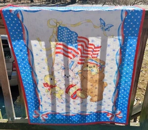 Baby Quilt American Flag Patriotic Teddy Bear Bunny Rabbit Chick Duckling Crib  - Picture 1 of 5