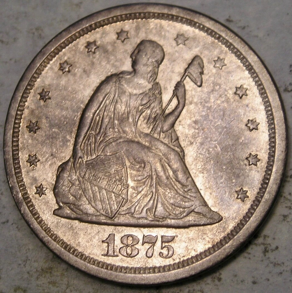 1875 S LIBERTY SEATED SILVER TWENTY-CENT PIECE VERY ATTRACTIVE w/RARE MPD FS-301 - Image 1 of 3
