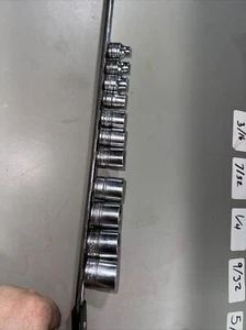 Snap On Tools USA 3/8" Drive Shallow SAE 1/4" - 7/8" Socket Set Lot 6-PT Rail - Picture 1 of 8