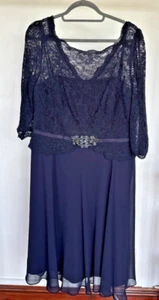 Jenny Packham Women's Navy Lace Sleeve Evening Dress - UK Size 18 - Picture 1 of 6
