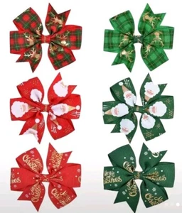 6pcs Cute Christmas Bow. Alligator Hair Clip.  Holiday Bow. New In Packaging. - Picture 1 of 2