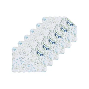 Olivia Floral Cotton Quilted Reversible Placemat Set of 6 Blue and White Design - Picture 1 of 8
