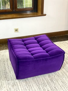Ethnicraft N701 Custom Modular Sofa & Sectional Couch Purple Velet Ottoman Pouf - Picture 1 of 8