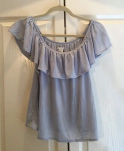 Blouse Top Off The Shoulder M Baby Blue Polyester H&M Women - Picture 1 of 2