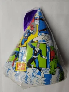 1995 Marvel Birthday Party 8 Hats Hulk Wolverine Thor Spiderman Iron Man Sealed - Picture 1 of 3
