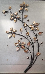 Metall Regentropfen Blumen Wandbehang Glas Blütenblätter Beeren 70er Jahre groß Handarbeit - Bild 1 von 9
