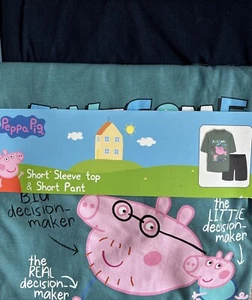 Peppa Pig , Daddy & George Green & Navy Short Sleeve Top & Shorts Pyjama Set ~ M - Picture 1 of 3