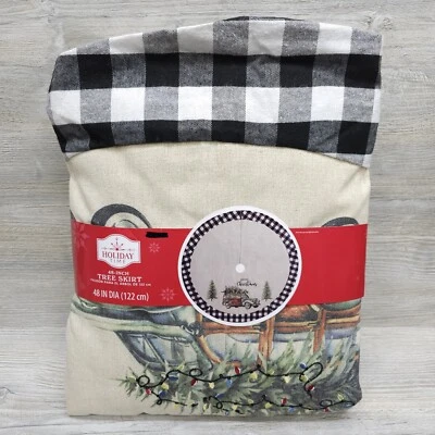 Falda redonda de árbol de Navidad de 48" verde camión negro a cuadros vagón de estación leñoso Foto 1 de 4