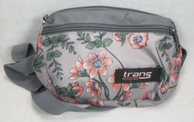 Riñonera pequeña ajustable Jansport Trans gris con estampado floral rosa 9" Foto 1 de 4