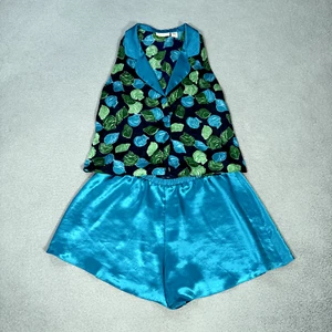 VTG Victorias Secret Pajamas Set Small 2 pc Satin Shell Shorts Tank Gold Label - Picture 1 of 13