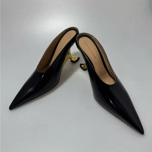 Bottega Veneta Rocket 90 mm pelle zeppa mules nero oro donna EU 36/US 6 - Foto 1 di 6