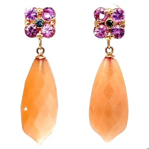 17.61 Carat Peach Moonstone Sapphire Rose Gold Drop Earrings - Picture 1 of 8