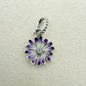 Pandora Sterling Silver Purple Daisy Flower Enamel CZ Dangle Charm Bead Pendant - Picture 1 of 5