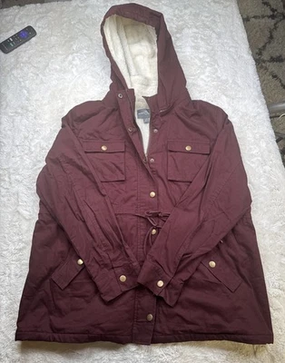 Market & Spruce Stitch Fix Burgundy Utility Anorak Coat Faux Sherpa Lined Sz XXL - Image 1 of 4