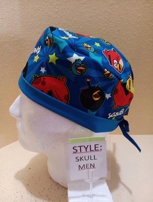 Angry Birds Tossed Men's Skull/Chemo Surgical Scrub Hat/Cap Handmade - Image 1 of 4