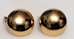 Vintage MONET Gold Tone Domed 1/2" Round Button Clip on Earrings - Picture 1 of 4