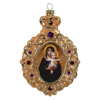 KURT ADLER Gold Glass Virgin Mary & Child Ornament