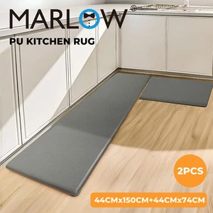 Marlow Kitchen Mat 2Pcs PU Non Slip Waterproof Easy Clean Home Floor Mats Grey - Picture 1 of 12