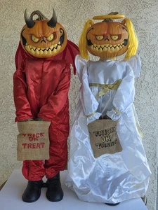 Home Depot Home Accents 3ft Halloween Animated LED Good & Evil Pumpkin Twins - Picture 1 of 11