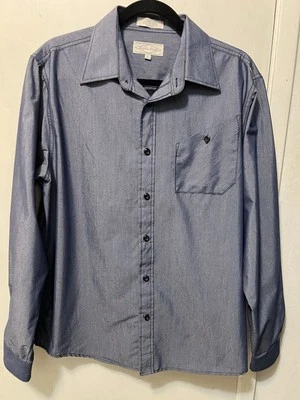 Eighty Eight Men's L Long Sleeve Button Down Shirt Blue Pocket Stitching - Image 1 of 4