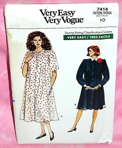 Uncut Vogue Umstandskleid Gr. 10 lockere Passform ausgestellt vorne geknöpft Muster 7414 - Bild 1 von 2