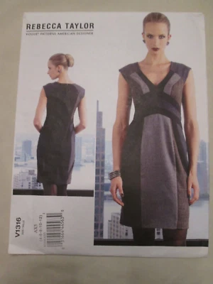 Vogue 1316 Rebecca Taylor American Designer Lined Dress Pattern 4-12 Contrast UC - Image 1 of 2